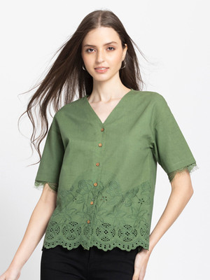 SHAYE SHAYE Women Embroidered Casual Red Shirt