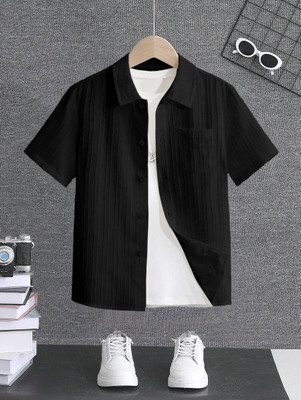 Solersun Boys Self Design Casual Black Shirt