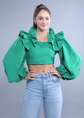 French Theory Casual Solid Women Green Top