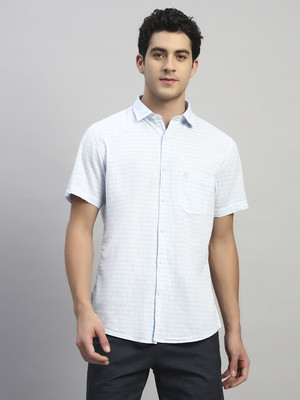 CANTABIL Men Checkered Casual Light Blue Shirt