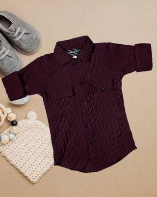 Zans & mens Boys Self Design Casual Brown Shirt