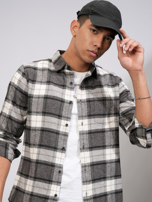 HIGHLANDER Men Checkered Casual Grey, White Shirt