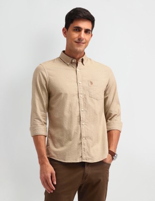 U.S. Polo Assn. Denim Co. Men Self Design Casual Brown Shirt