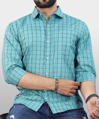 VeBNoR Men Checkered Formal Light Blue Shirt