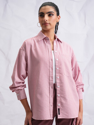 Tokyo Talkies Women Striped Casual White, Red Shirt