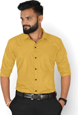 Elanpro Men Solid Casual Yellow Shirt