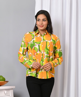 IQRAAR Women Printed Casual Orange Shirt