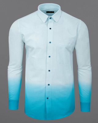 french crown Men Color Block Casual Blue Shirt