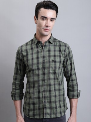 CANTABIL Men Checkered Casual Dark Green, Black, Red Shirt