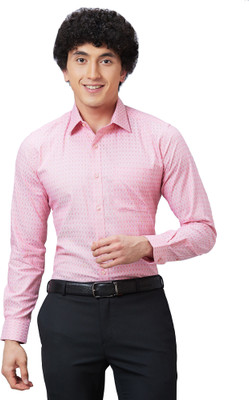 Raymond Men Self Design Formal White, Pink Shirt
