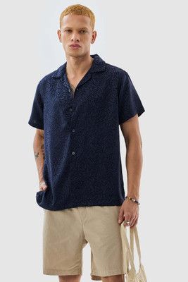 Snitch Men Self Design Casual Blue Shirt