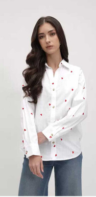 HAADIVASTRA Women Printed Formal White Shirt