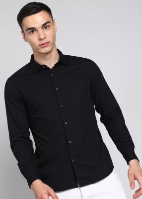 LOCOMOTIVE Men Solid Casual Black Shirt