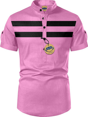 GAZZY CREATION Men Striped Casual Pink Shirt