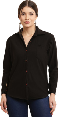 Belvik Women Self Design Casual Black Shirt