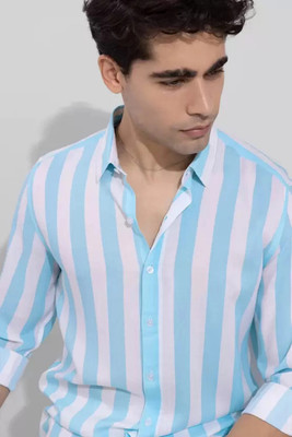 Eritin Men Striped Formal White, Blue Shirt