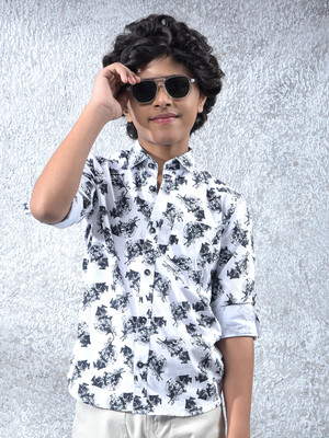 CRIMSOUNE CLUB Boys Floral Print Casual White Shirt