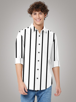 TANISHA FASHION Men Striped Casual White Shirt