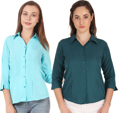 SHANAYA MODA Women Solid Casual Red, Orange Shirt(Pack of 2)