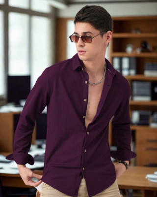 INDICLUB Men Striped Casual Purple Shirt