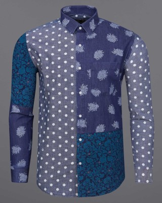 french crown Men Printed Casual Blue Shirt