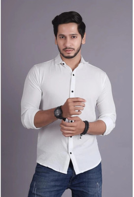PEARL OCAN Men Self Design Casual White Shirt