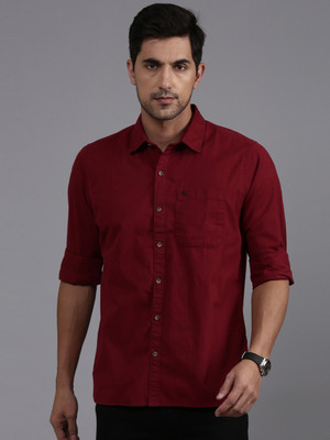 WROGN Men Solid Casual Maroon Shirt