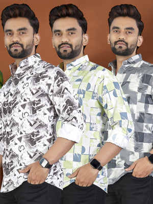 ADWYN PETER Men Printed Casual Multicolor Shirt(Pack of 3)