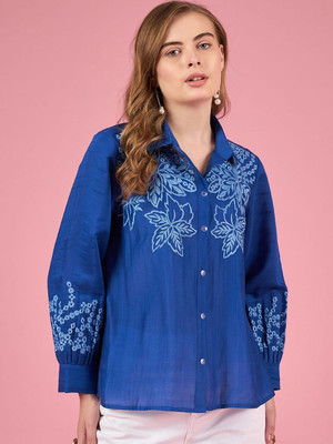 Dressberry Women Printed Casual Blue Shirt