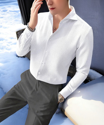 GCFAB Men Self Design Casual White Shirt