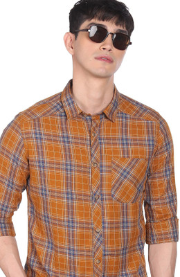 FLYING MACHINE Men Checkered Casual Yellow Shirt