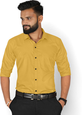 FIBERMILL Men Solid Formal Yellow Shirt