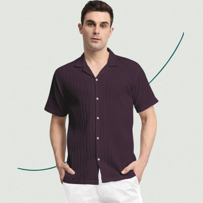 A Sti Men Self Design Casual Purple Shirt