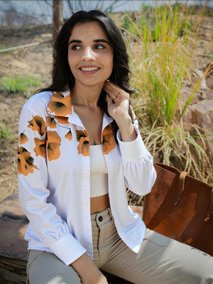 MAYKR Women Printed Casual Yellow, White Shirt