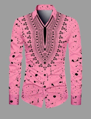 SHIV FASHION Men Printed Formal Pink Shirt