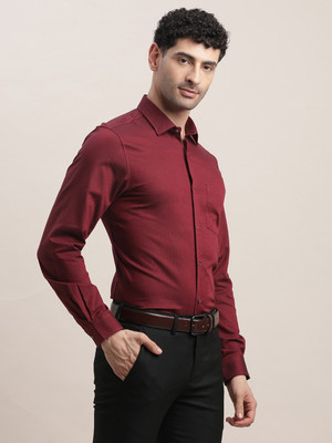 TURTLE Men Self Design Formal Red Shirt