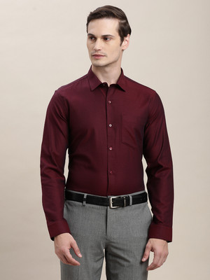 TURTLE Men Self Design Formal Maroon Shirt