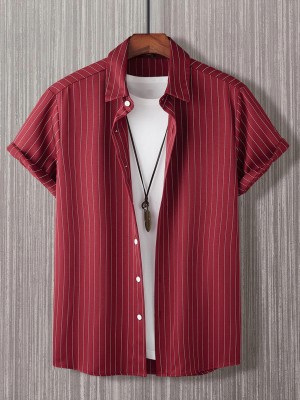Shienzy Men Striped Casual Red, White Shirt