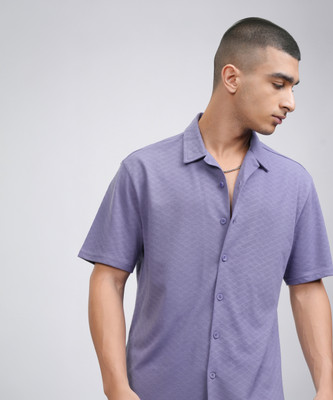HIGHLANDER Men Self Design Casual Purple Shirt