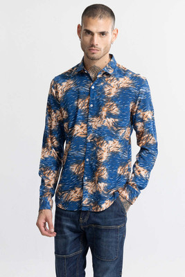 Snitch Men Printed Casual Blue, Orange, White Shirt