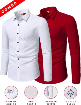 Yugnik Men Solid Casual Red Shirt(Pack of 2)