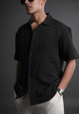 MOXTE Men Self Design Casual Black Shirt