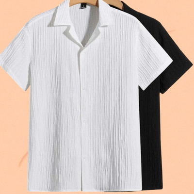 Jenil Fashion Men Self Design Casual White, Black Shirt(Pack of 2)