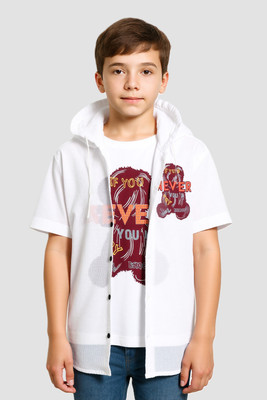 CAVIO Boys Graphic Print Casual White Shirt