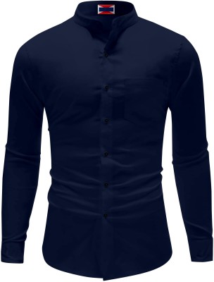 Praizy Men Solid Casual Dark Blue Shirt