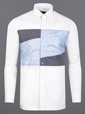 french crown Men Self Design Casual White, Light Blue, Grey Shirt