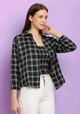 Samani Women Checkered Casual Black Shirt