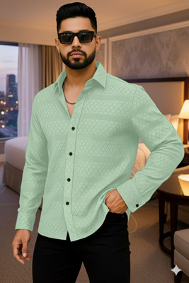 Crivion Men Self Design Casual Light Green Shirt