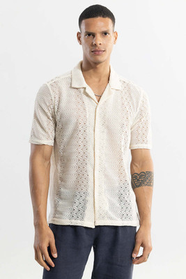 Snitch Men Self Design Casual Cream Shirt