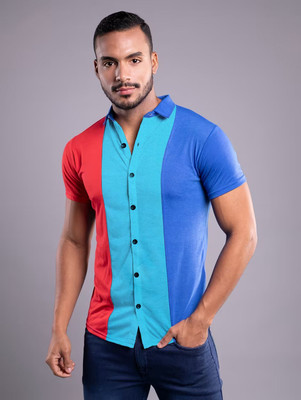 tfurnish Men Self Design Casual Red, Light Green, Blue Shirt